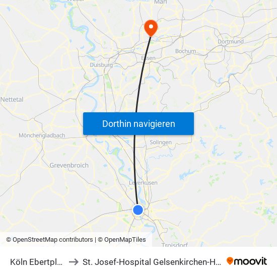 Köln Ebertplatz to St. Josef-Hospital Gelsenkirchen-Horst map