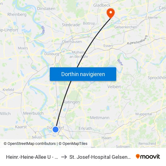 Heinr.-Heine-Allee U - Düsseldorf to St. Josef-Hospital Gelsenkirchen-Horst map