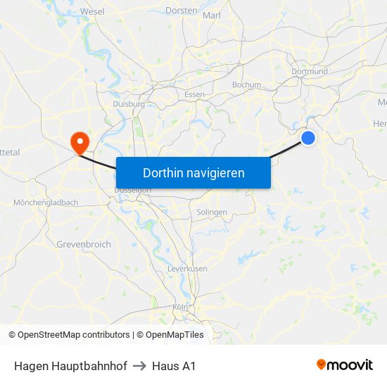 Hagen Hauptbahnhof to Haus A1 map