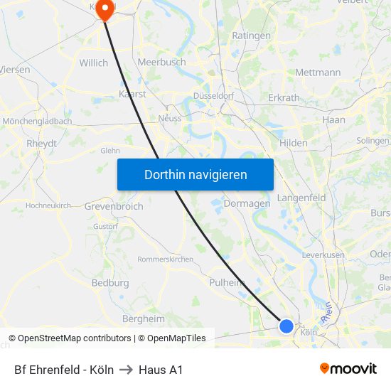 Bf Ehrenfeld - Köln to Haus A1 map