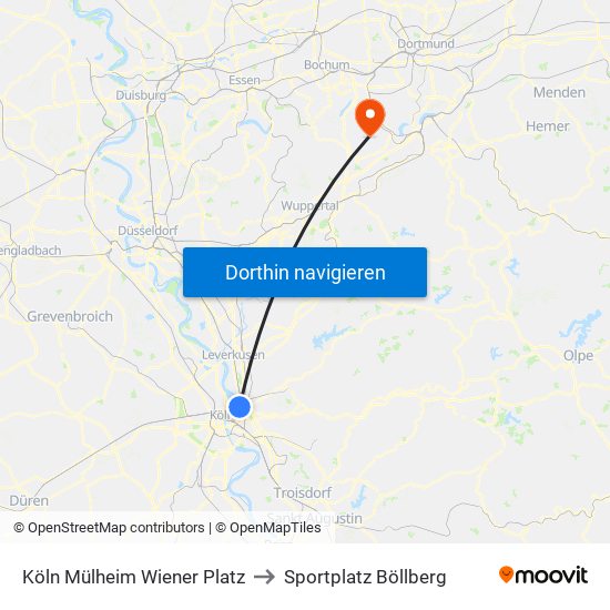 Köln Mülheim Wiener Platz to Sportplatz Böllberg map