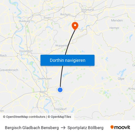 Bergisch Gladbach Bensberg to Sportplatz Böllberg map