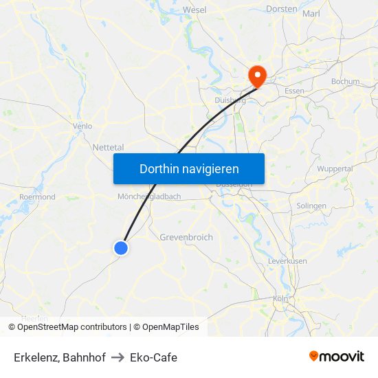 Erkelenz, Bahnhof to Eko-Cafe map