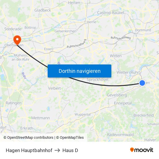 Hagen Hauptbahnhof to Haus D map