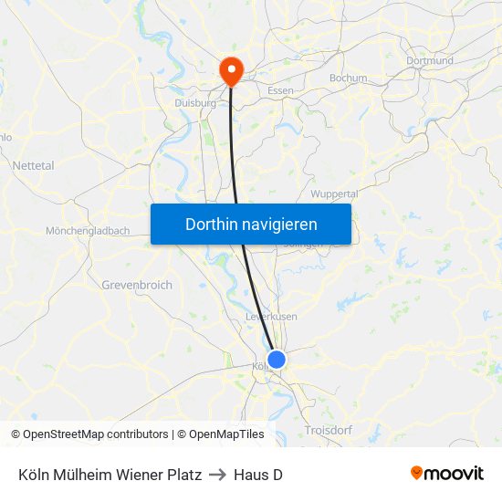 Köln Mülheim Wiener Platz to Haus D map