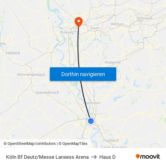 Köln Bf Deutz/Messe Lanxess Arena to Haus D map