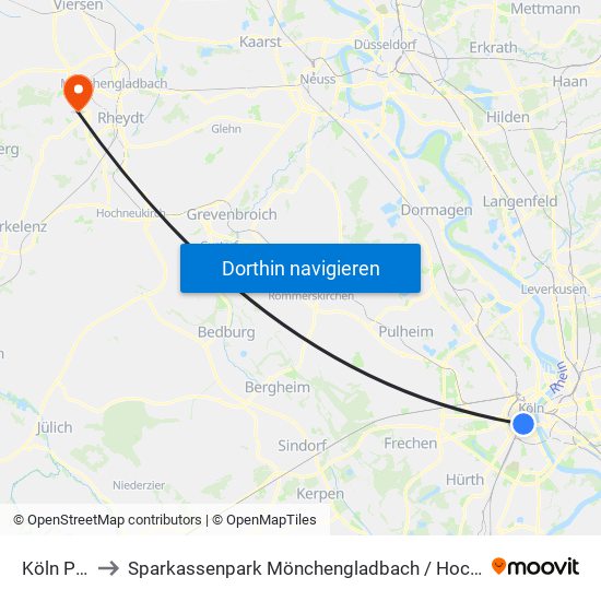 Köln Poststr. to Sparkassenpark Mönchengladbach / Hockeypark Mönchengladbach map