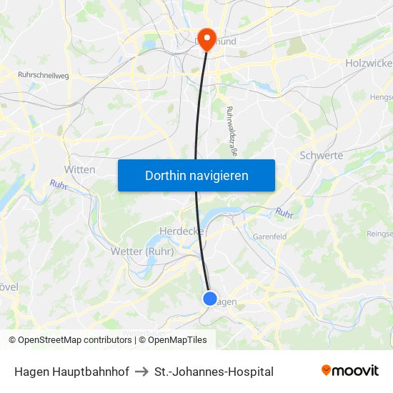 Hagen Hauptbahnhof to St.-Johannes-Hospital map