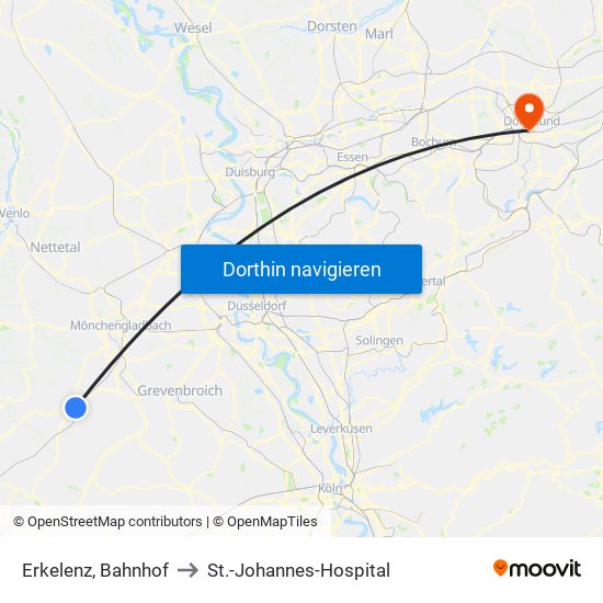 Erkelenz, Bahnhof to St.-Johannes-Hospital map