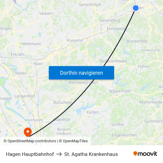 Hagen Hauptbahnhof to St. Agatha Krankenhaus map