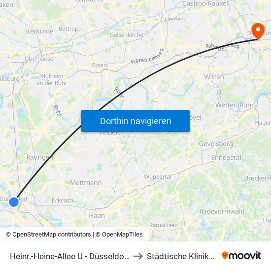 Heinr.-Heine-Allee U - Düsseldorf to Städtische Kliniken map