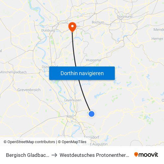 Bergisch Gladbach Bensberg to Westdeutsches Protonentherapiezentrum Essen map