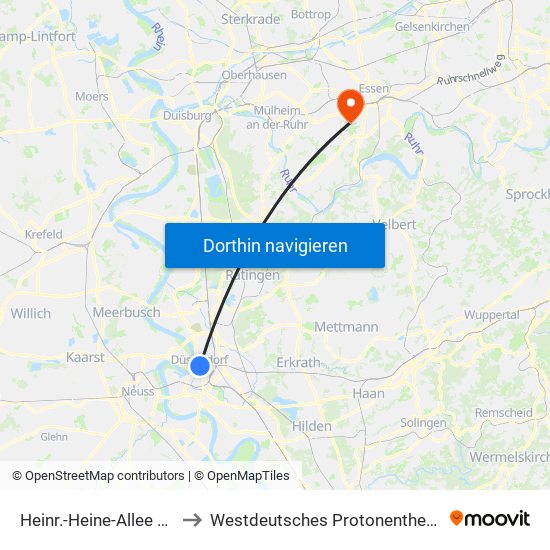 Heinr.-Heine-Allee U - Düsseldorf to Westdeutsches Protonentherapiezentrum Essen map