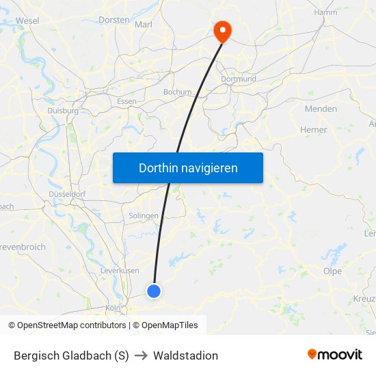 Bergisch Gladbach (S) to Waldstadion map