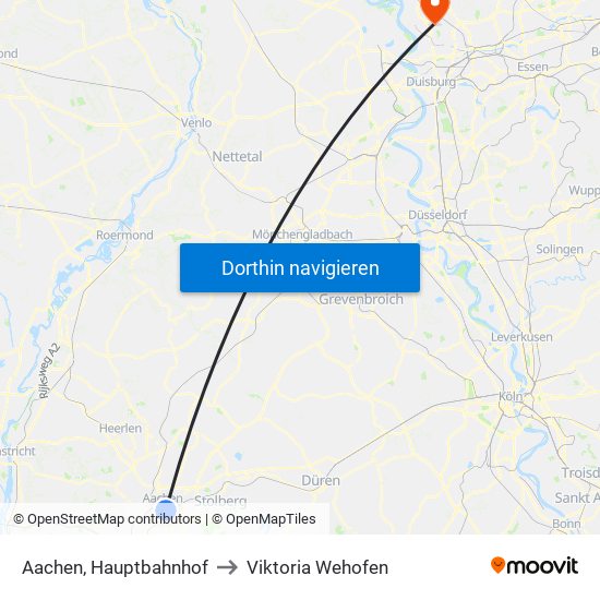 Aachen, Hauptbahnhof to Viktoria Wehofen map