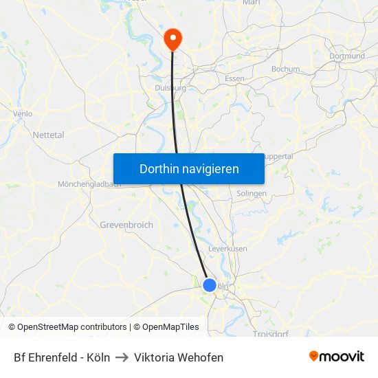 Bf Ehrenfeld - Köln to Viktoria Wehofen map