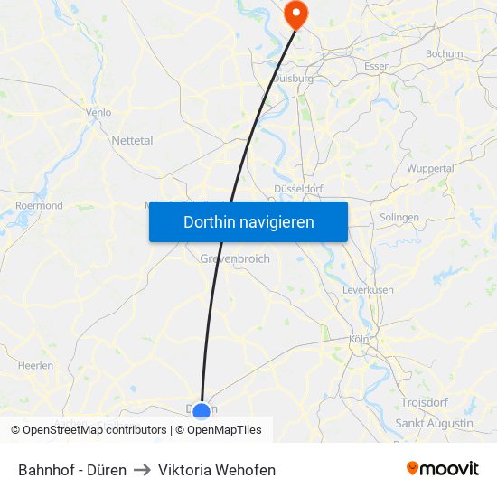 Bahnhof - Düren to Viktoria Wehofen map