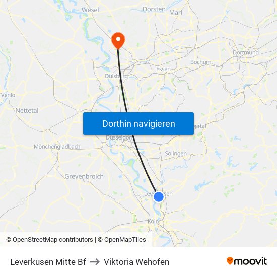 Leverkusen Mitte Bf to Viktoria Wehofen map