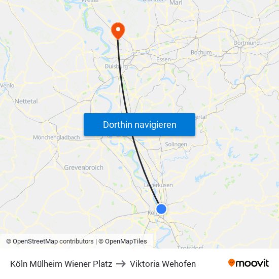 Köln Mülheim Wiener Platz to Viktoria Wehofen map