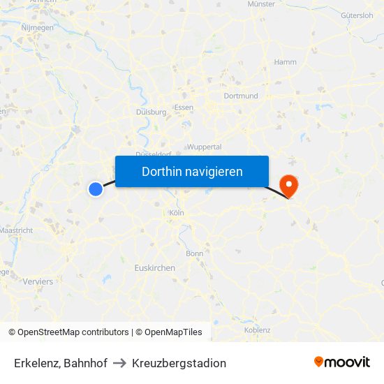 Erkelenz, Bahnhof to Kreuzbergstadion map