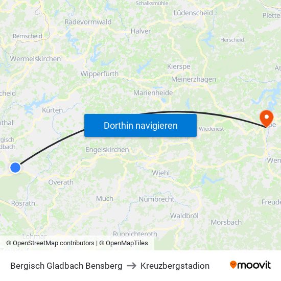 Bergisch Gladbach Bensberg to Kreuzbergstadion map