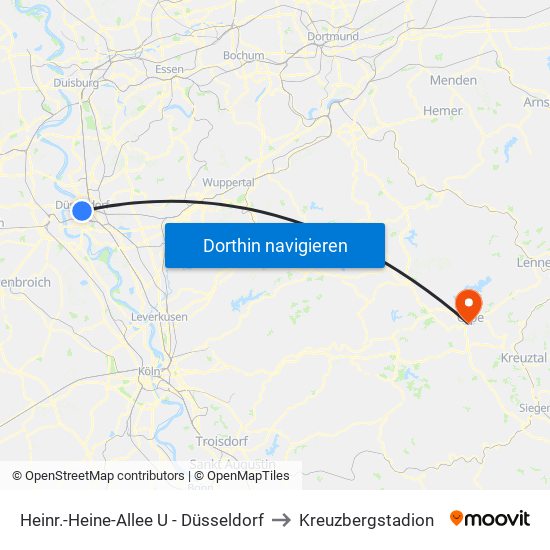 Heinr.-Heine-Allee U - Düsseldorf to Kreuzbergstadion map