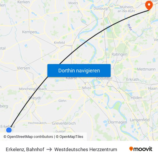 Erkelenz, Bahnhof to Westdeutsches Herzzentrum map