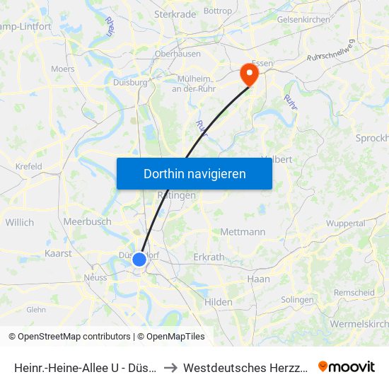Heinr.-Heine-Allee U - Düsseldorf to Westdeutsches Herzzentrum map