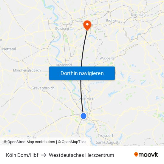 Köln Dom/Hbf to Westdeutsches Herzzentrum map