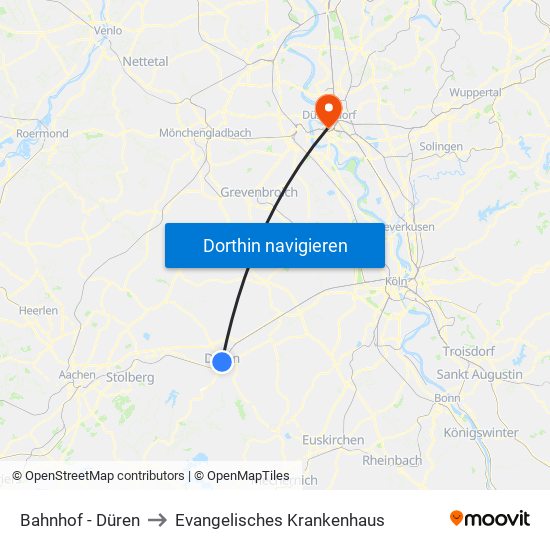 Bahnhof - Düren to Evangelisches Krankenhaus map