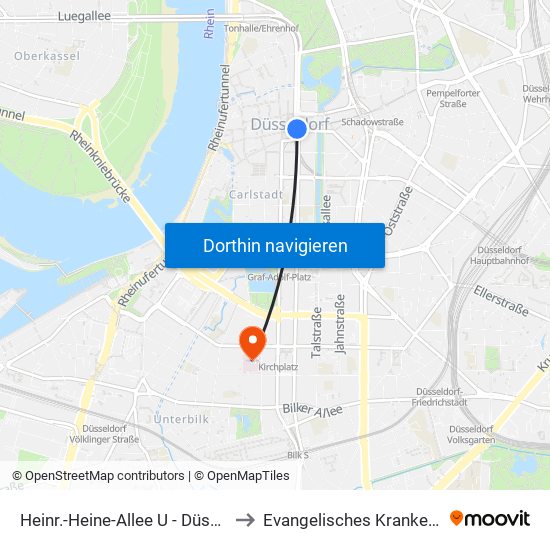 Heinr.-Heine-Allee U - Düsseldorf to Evangelisches Krankenhaus map