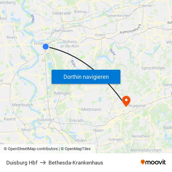 Duisburg Hbf to Bethesda-Krankenhaus map