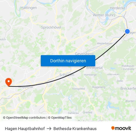 Hagen Hauptbahnhof to Bethesda-Krankenhaus map