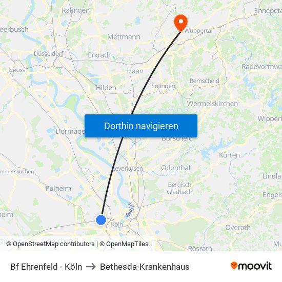 Bf Ehrenfeld - Köln to Bethesda-Krankenhaus map