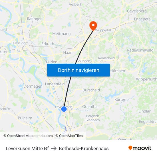 Leverkusen Mitte Bf to Bethesda-Krankenhaus map