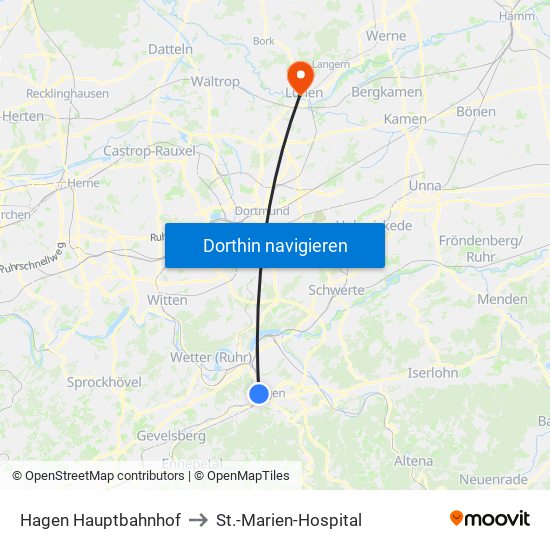 Hagen Hauptbahnhof to St.-Marien-Hospital map