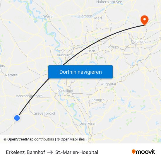 Erkelenz, Bahnhof to St.-Marien-Hospital map