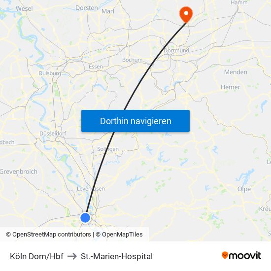 Köln Dom/Hbf to St.-Marien-Hospital map