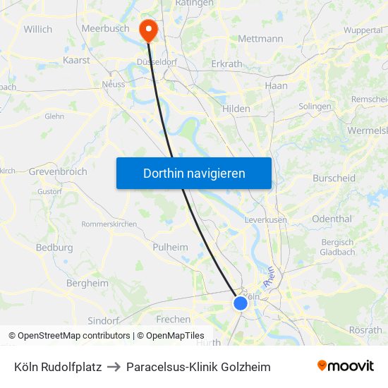 Köln Rudolfplatz to Paracelsus-Klinik Golzheim map