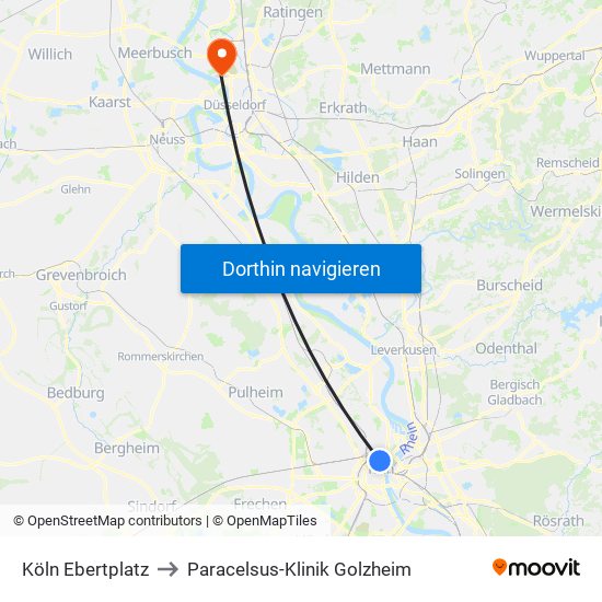 Köln Ebertplatz to Paracelsus-Klinik Golzheim map