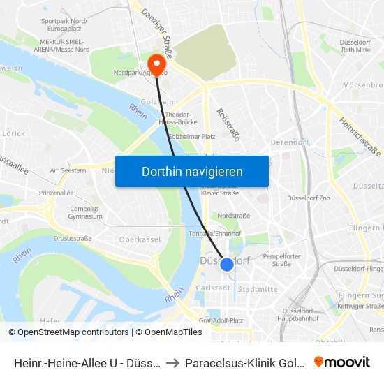 Heinr.-Heine-Allee U - Düsseldorf to Paracelsus-Klinik Golzheim map