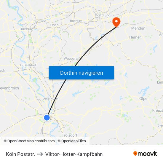 Köln Poststr. to Viktor-Hötter-Kampfbahn map