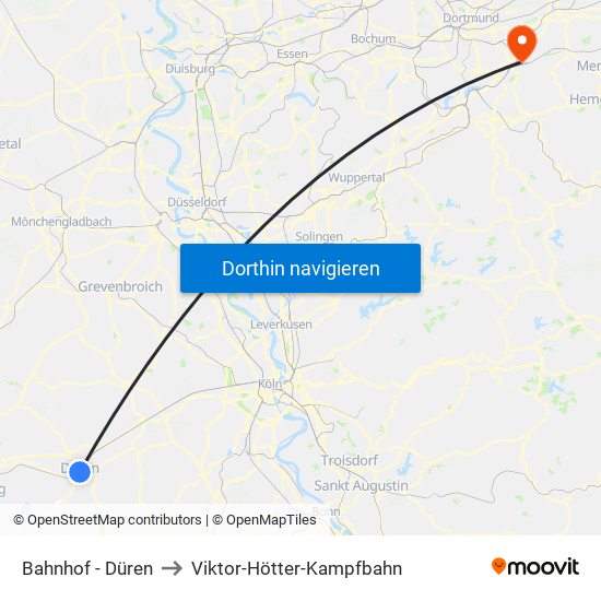 Bahnhof - Düren to Viktor-Hötter-Kampfbahn map