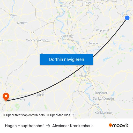 Hagen Hauptbahnhof to Alexianer Krankenhaus map