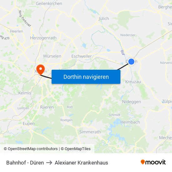 Bahnhof - Düren to Alexianer Krankenhaus map