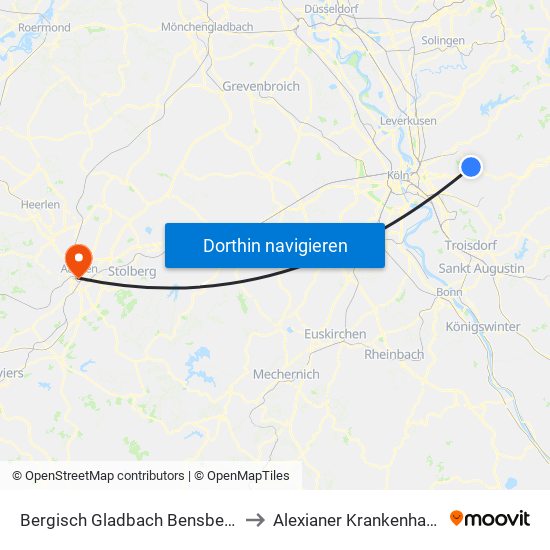 Bergisch Gladbach Bensberg to Alexianer Krankenhaus map