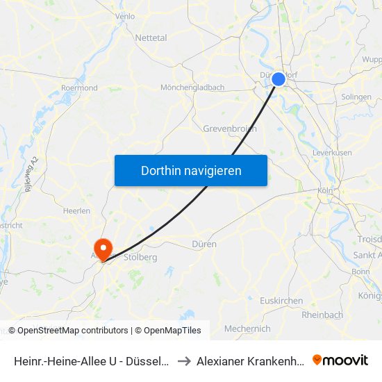 Heinr.-Heine-Allee U - Düsseldorf to Alexianer Krankenhaus map