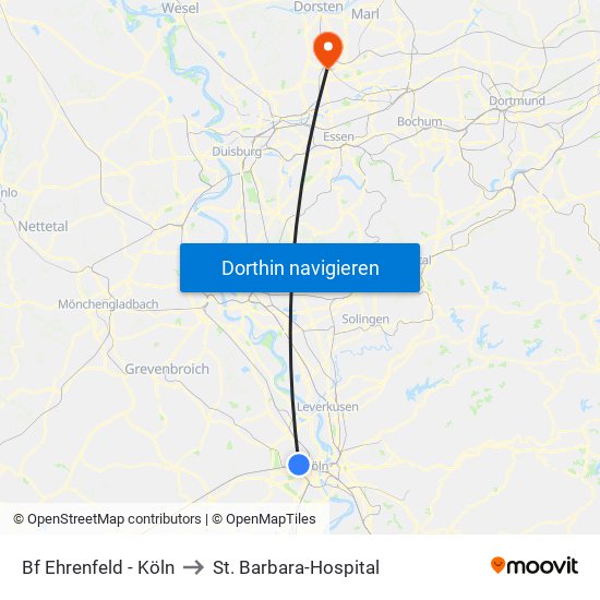 Bf Ehrenfeld - Köln to St. Barbara-Hospital map