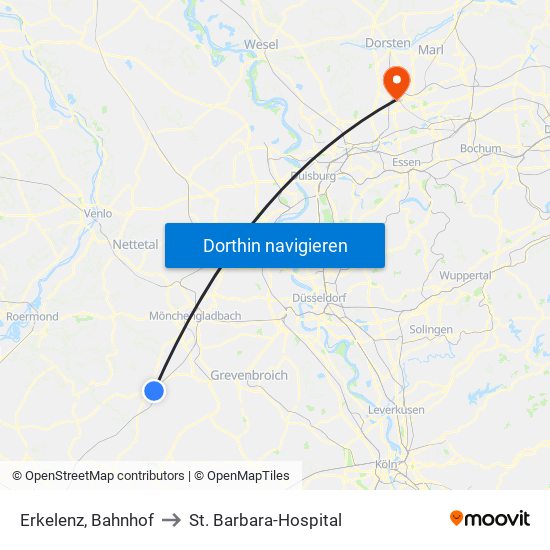 Erkelenz, Bahnhof to St. Barbara-Hospital map