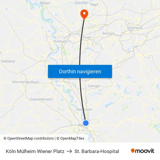 Köln Mülheim Wiener Platz to St. Barbara-Hospital map